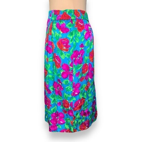 Vintage Adrianna Papell Skirt Multicolored Blue Flower Detail Silk Secretary - Picture 1 of 8